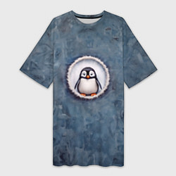 Женская длинная футболка Маленький забавный пингвинчик