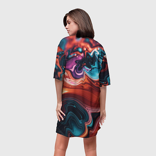 Женская длинная футболка Красочные переливы волн / 3D-принт – фото 4