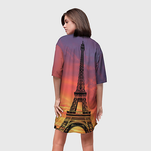 Женская длинная футболка Эйфелева башня - закат / 3D-принт – фото 4