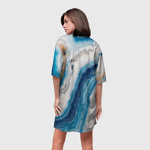 Женская длинная футболка Узор волна голубой океанический агат / 3D-принт – фото 4