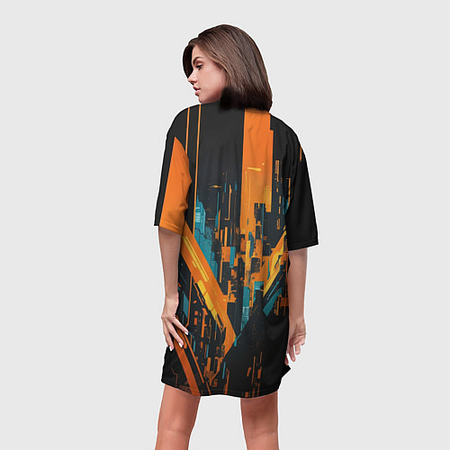 Женская длинная футболка Девушка киборг в нуар стиле / 3D-принт – фото 4