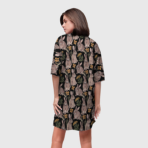 Женская длинная футболка Зайцы и пижма / 3D-принт – фото 4
