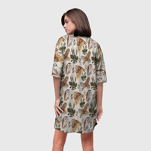Женская длинная футболка Совы и подорожник / 3D-принт – фото 4