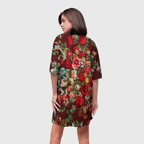 Женская длинная футболка Платок цветочный узор / 3D-принт – фото 4