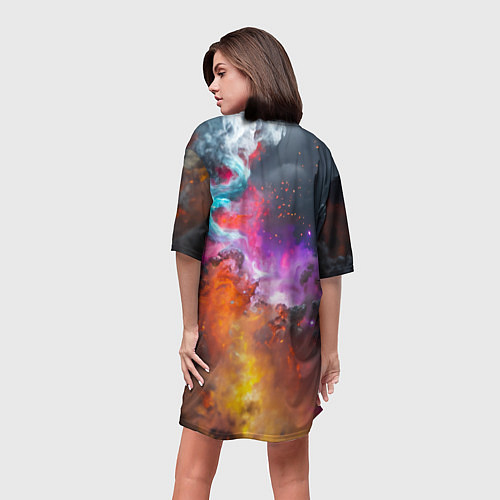Женская длинная футболка Самурай и космос / 3D-принт – фото 4