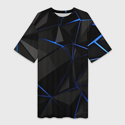 Футболка женская длинная Black blue style, цвет: 3D-принт