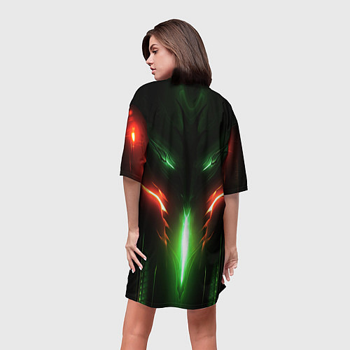 Женская длинная футболка Baldurs Gate 3 logo green red light / 3D-принт – фото 4