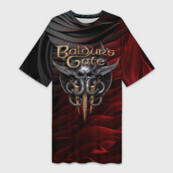 Футболка женская длинная Baldurs Gate 3 logo dark red black, цвет: 3D-принт