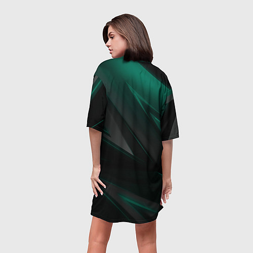 Женская длинная футболка Baldurs Gate 3 logo green geometry / 3D-принт – фото 4