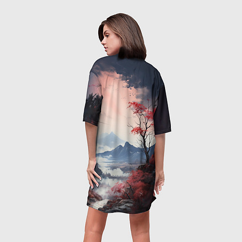 Женская длинная футболка Луна над горами / 3D-принт – фото 4