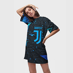 Футболка женская длинная Juventus abstract blue logo, цвет: 3D-принт — фото 2