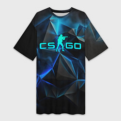 Футболка женская длинная CSGO neon style logo, цвет: 3D-принт