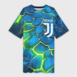 Женская длинная футболка Juventus blue green neon