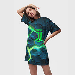 Футболка женская длинная Ювентус разлом зеленых плит, цвет: 3D-принт — фото 2