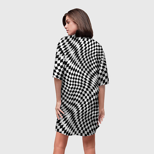 Женская длинная футболка Черно-белая шахматная иллюзия / 3D-принт – фото 4