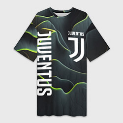 Футболка женская длинная Juventus dark green logo, цвет: 3D-принт