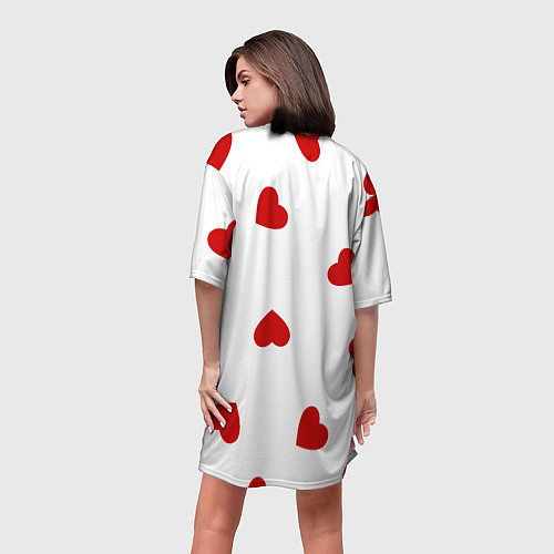 Женская длинная футболка Красные сердечки на белом / 3D-принт – фото 4