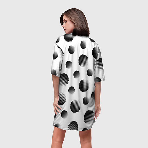 Женская длинная футболка Черные полосатые шары на белом / 3D-принт – фото 4