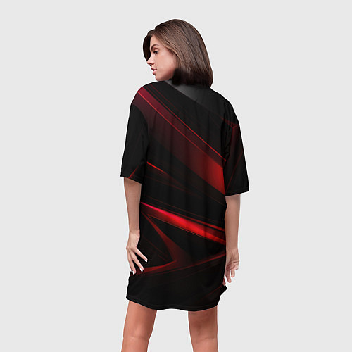 Женская длинная футболка Juventus black red logo / 3D-принт – фото 4