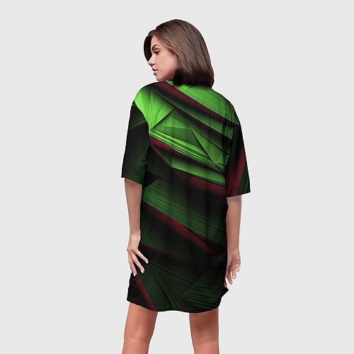 Женская длинная футболка Зеленые абстрактные полосы / 3D-принт – фото 4