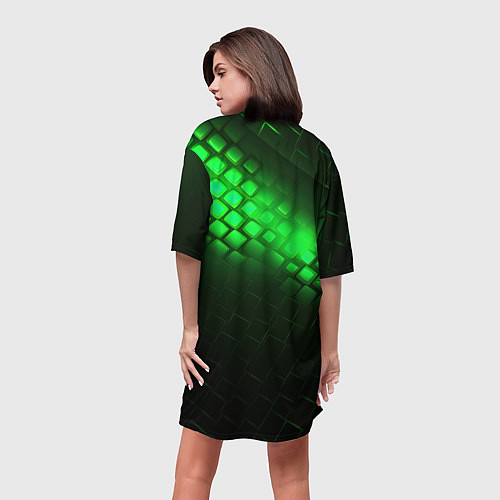 Женская длинная футболка Juventus green logo neon / 3D-принт – фото 4