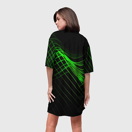 Женская длинная футболка Зеленые яркие линии / 3D-принт – фото 4