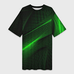 Футболка женская длинная Green neon lines, цвет: 3D-принт