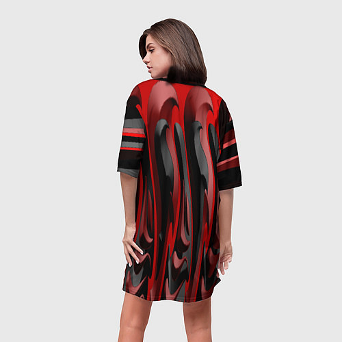 Женская длинная футболка Пластик красно-черный / 3D-принт – фото 4