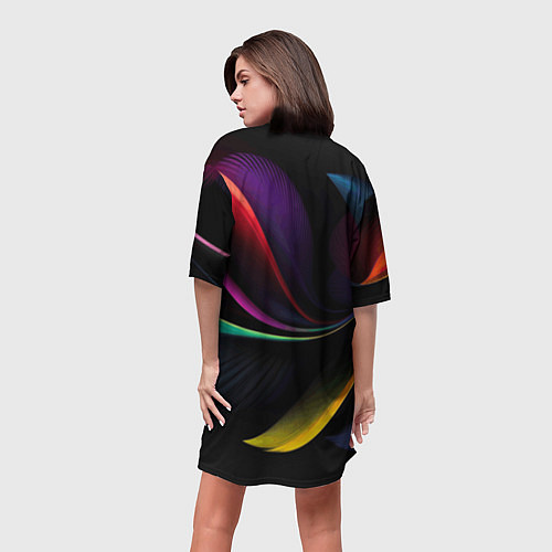 Женская длинная футболка Ночная абстракция из разноцветных лучей / 3D-принт – фото 4