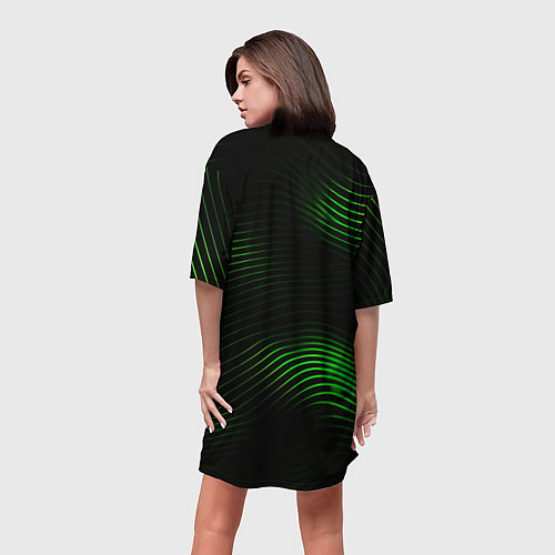 Женская длинная футболка Зеленые тонкие линии / 3D-принт – фото 4