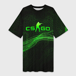 Футболка женская длинная CSGO green abstract, цвет: 3D-принт