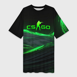 Футболка женская длинная CSGO neon green logo, цвет: 3D-принт