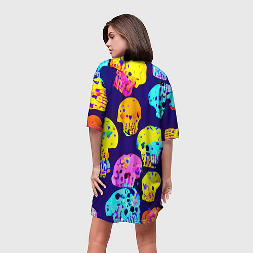 Женская длинная футболка Паттерн из черепов - поп-арт - иллюзия / 3D-принт – фото 4