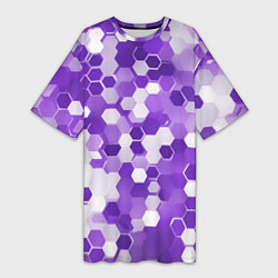 Футболка женская длинная Кибер Hexagon Фиолетовый, цвет: 3D-принт