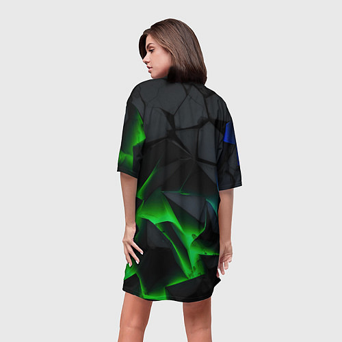 Женская длинная футболка Stafield logo green fire / 3D-принт – фото 4