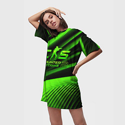 Футболка женская длинная CS2 Counter strike green logo, цвет: 3D-принт — фото 2