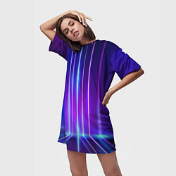 Футболка женская длинная Neon glow - vaporwave - strips, цвет: 3D-принт — фото 2