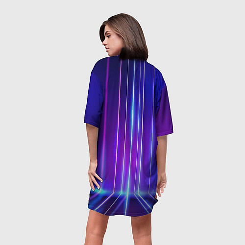 Женская длинная футболка Neon glow - vaporwave - strips / 3D-принт – фото 4