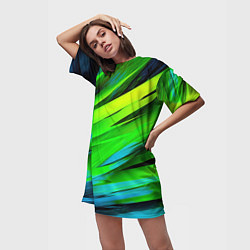 Футболка женская длинная Green abstract, цвет: 3D-принт — фото 2