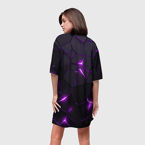 Женская длинная футболка Неоновые плиты с фиолетовым свечением / 3D-принт – фото 4