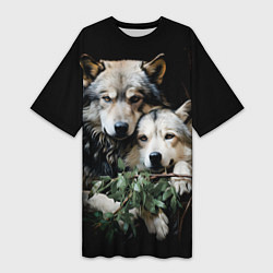 Женская длинная футболка Волчица с маленьким волчонком