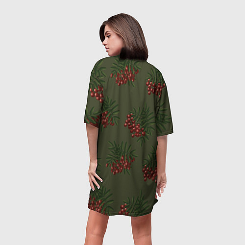 Женская длинная футболка Рябина на зеленом - паттерн / 3D-принт – фото 4