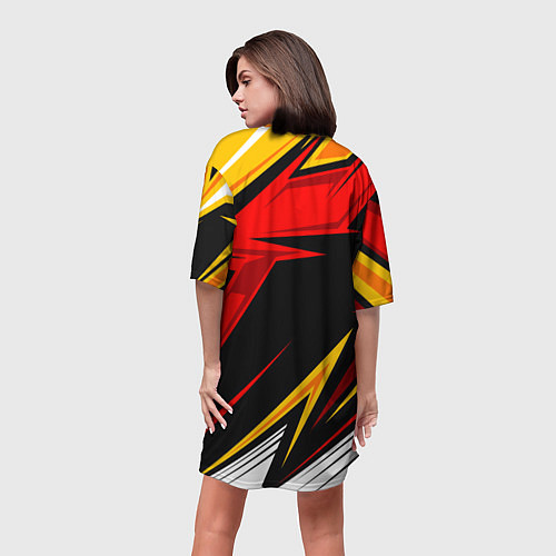 Женская длинная футболка Honda - красный и оранжевый / 3D-принт – фото 4