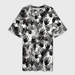 Женская длинная футболка Черно-белые руки с ладонями