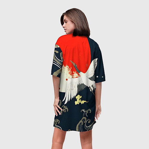 Женская длинная футболка Кимоно с японскими журавлями / 3D-принт – фото 4
