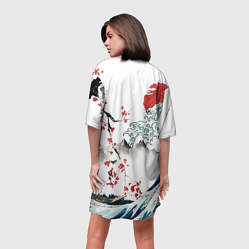 Женская длинная футболка Хокусай большая волна в Канагаве - пародия укиё / 3D-принт – фото 4