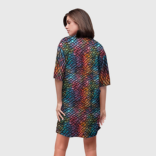 Женская длинная футболка Разноцветная чешуя дракона / 3D-принт – фото 4