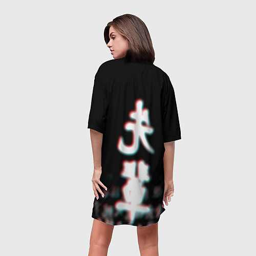 Женская длинная футболка Samurai glitch cyberpunk city / 3D-принт – фото 4
