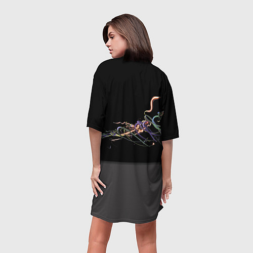 Женская длинная футболка Бэха в ночном неоновом городе / 3D-принт – фото 4