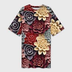 Женская длинная футболка Объёмные цветы суккулента